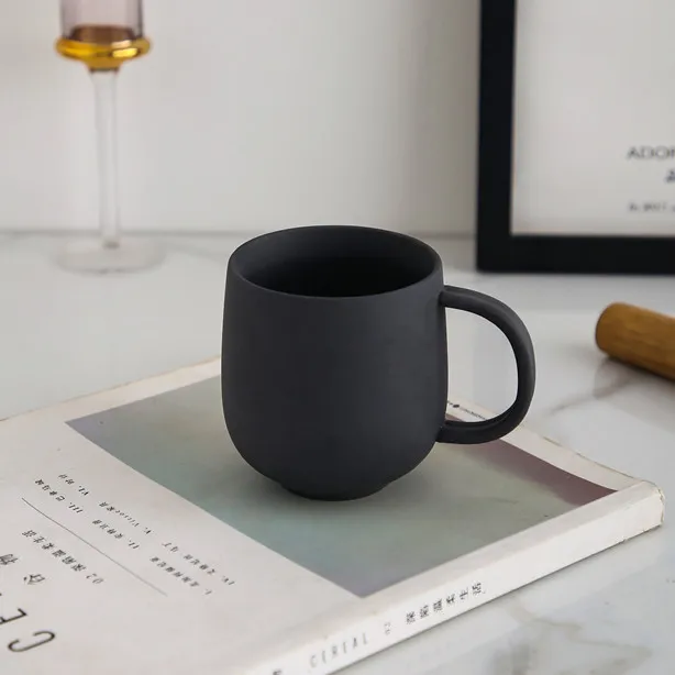 Wholesale cheap bulk custom logo round nordic ceramic matte black water latte coffee mug for sale