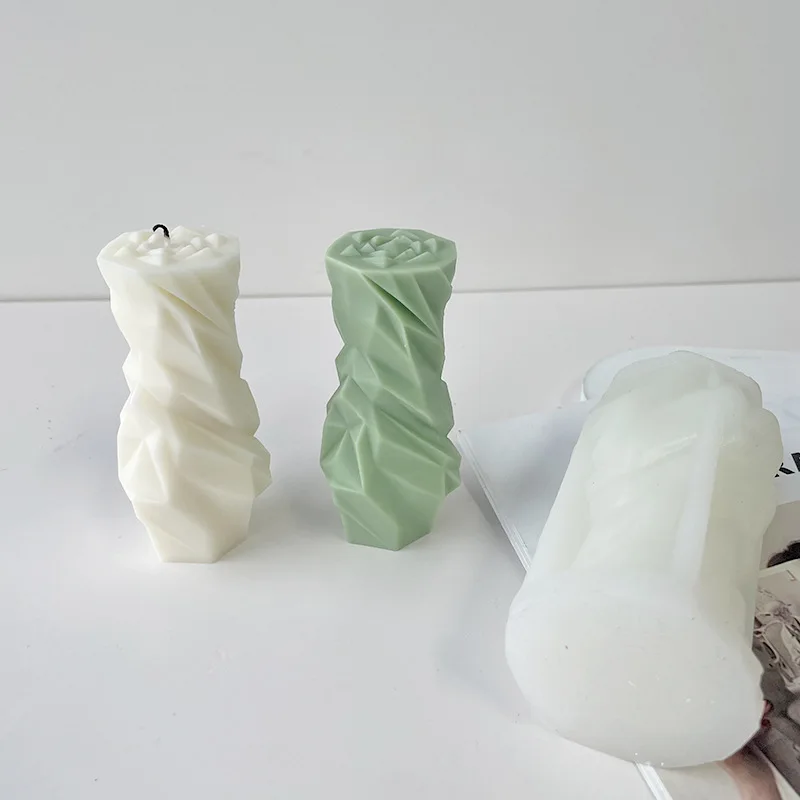 Diamond Shape Candle Silicone Molds Irregular Geometric Sculptured Mould Striped Pillar Wax Candles Mold