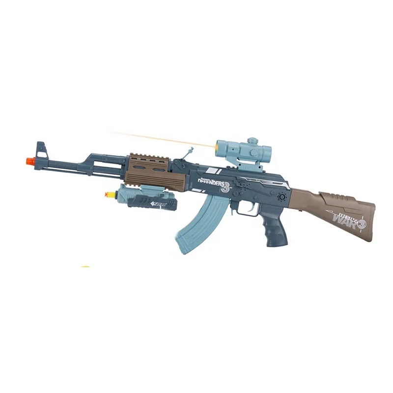 Battery Operated Infrared Ray Flash Gun & Soft Bullet Gun 2 In 1 Simulation AK47 Toy Gun Set For Kids