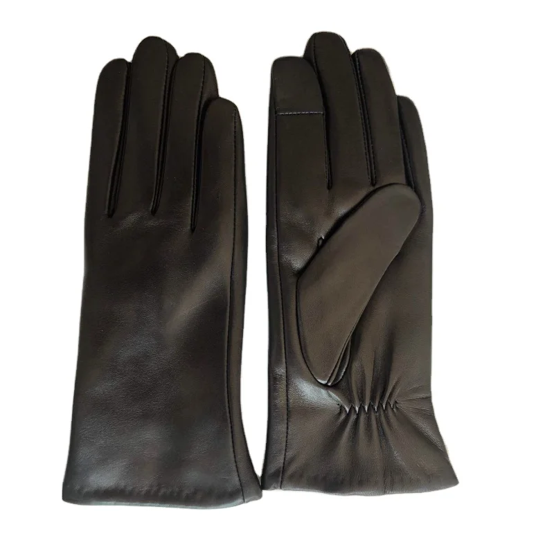 Women black sheepskin leather gloves for daily life touch screen gloves