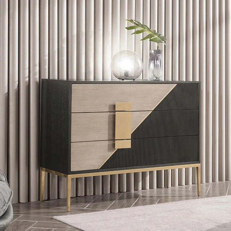 Grey black color wooden console table modern console table with 3 drawers