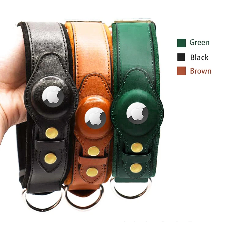 In Stock Large Genuine Leather Airtag Dog Collar Leash Manufacturers Bulk Gps Designers Luxury Leather Airtag Dog Collar
