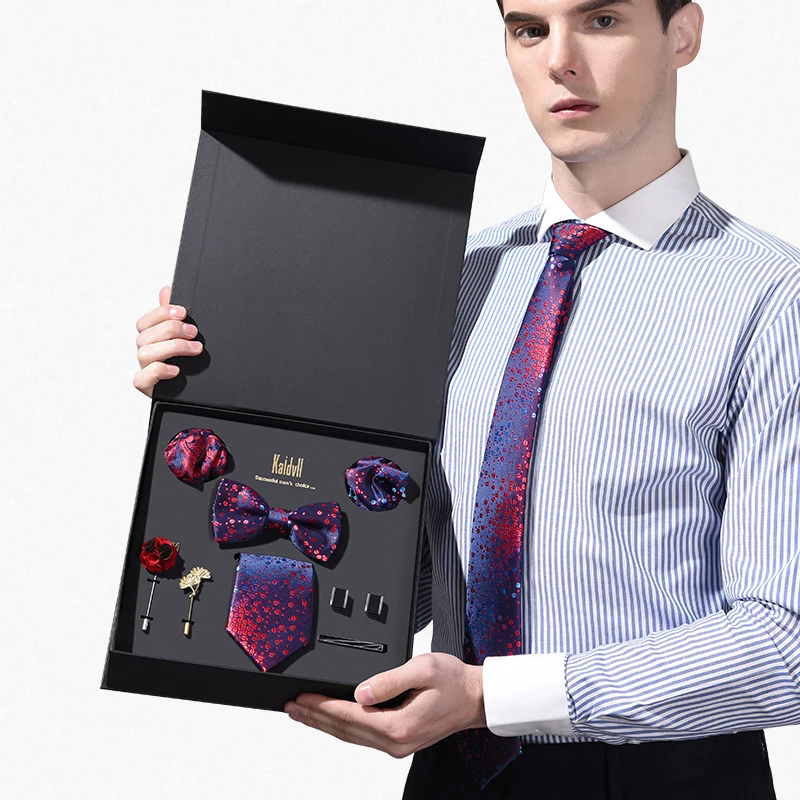 
Handmade Luxury Pocket Square Bow Tie Silk Necktie Tie Gravatta Cravate Corbatas Set with Gift Box 