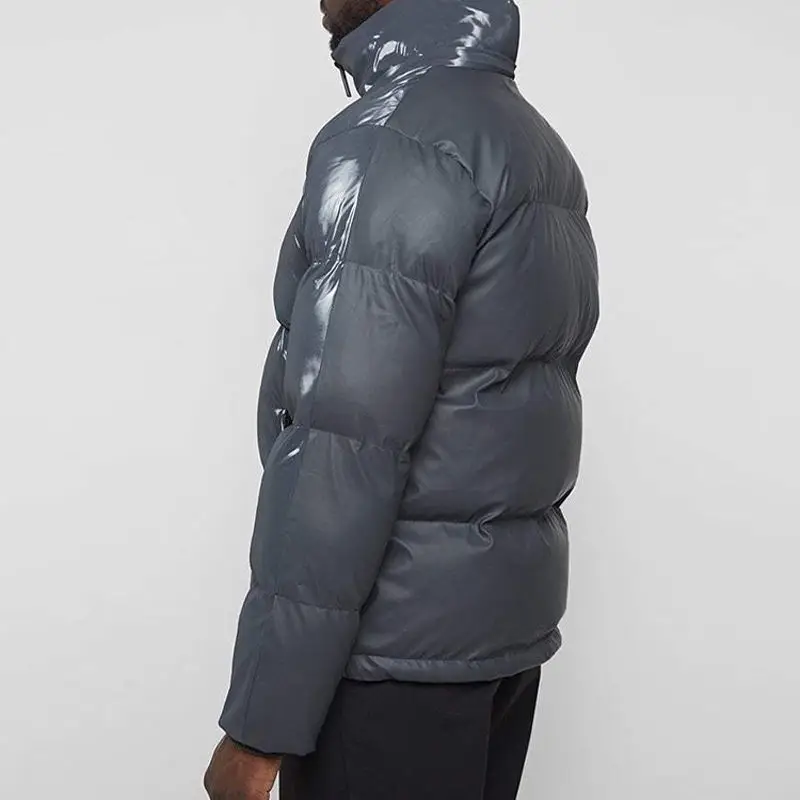 2022 Heavy Hooded High Quality Thick Designer Grey Winter Oem Oversized Logo Custom Men Shiny Puffer Jacket