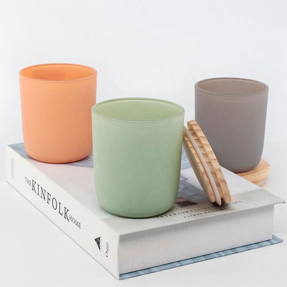 FENGJUN shinyc uztom logo crystal blue 12 oz. aura matte glass candle jar manufacturer of jars for candle making with cork lid