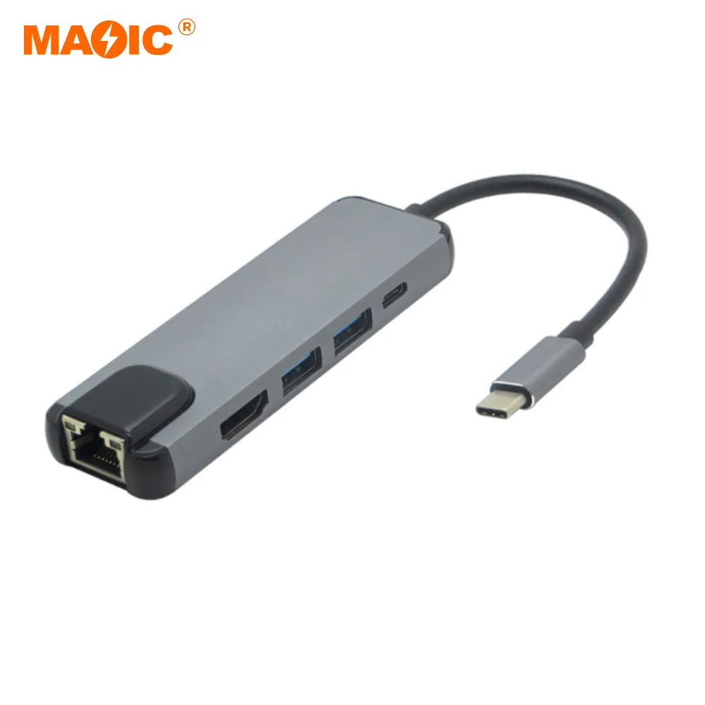 5 in 1 USB Type C Hub Hdmi 4K TYPE-C Hub to 100M Gigabit Ethernet network card Rj45 Lan Adapter for Macbook Pro samsung huawei