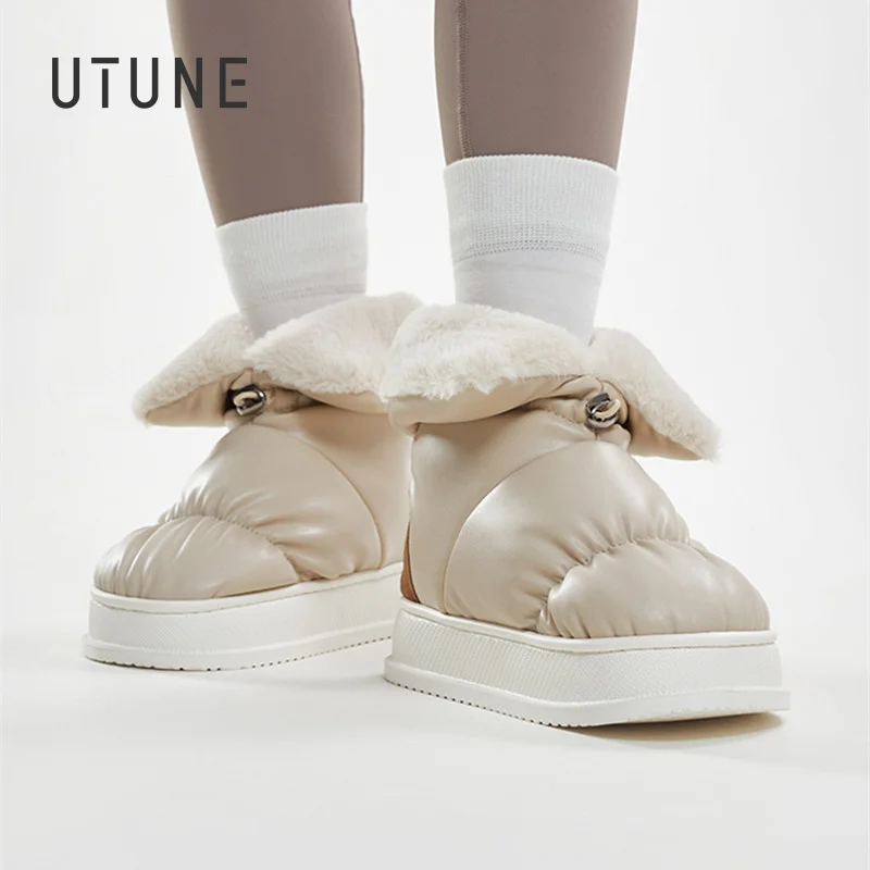 UTUNE Winter Women Boots Indoor Outdoor Soft Slippers for Men Plush Fur Cute 2022 New Style Warm Ladies Shoes