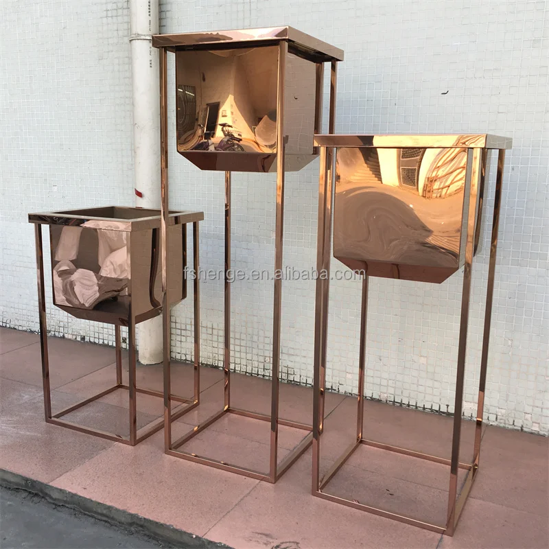 Luxury home decor tall metal floor vase 3 tier outdoor decorative gold flower pot stands