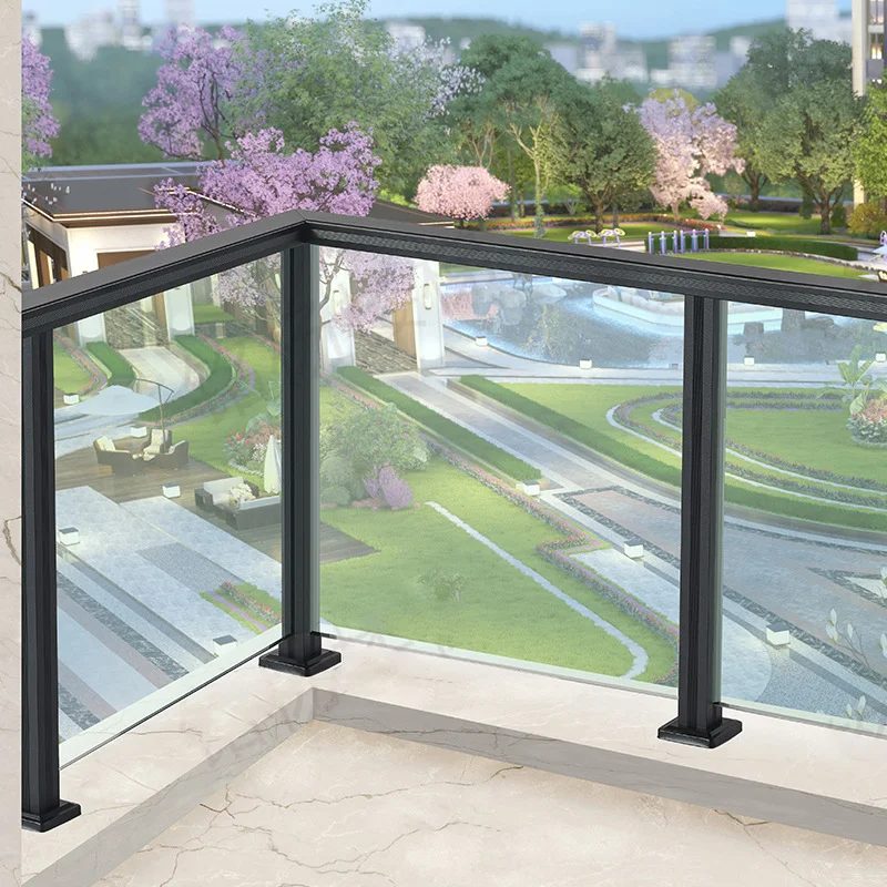 Black Grey Brown Glass Handrails Railing Aluminium Balustrade Square Post