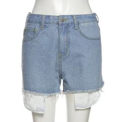 Modern Streetwear Ripped Hole Strap Sexy Tight Bandage Street Trendsetter Casual Denim Shorts