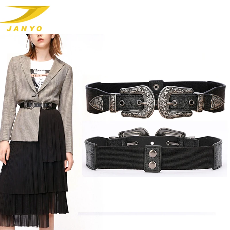 New Style Funky Vintage Elegant Double Buckle Stylish Designers Pu Leather Lady Belt