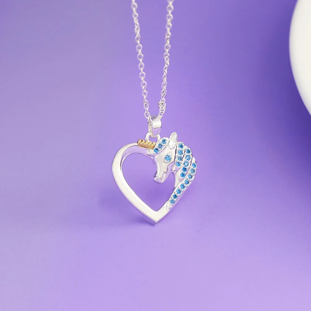 Wholesale new design 18k gold plated stainless colorful zircon horse heart shape pendant