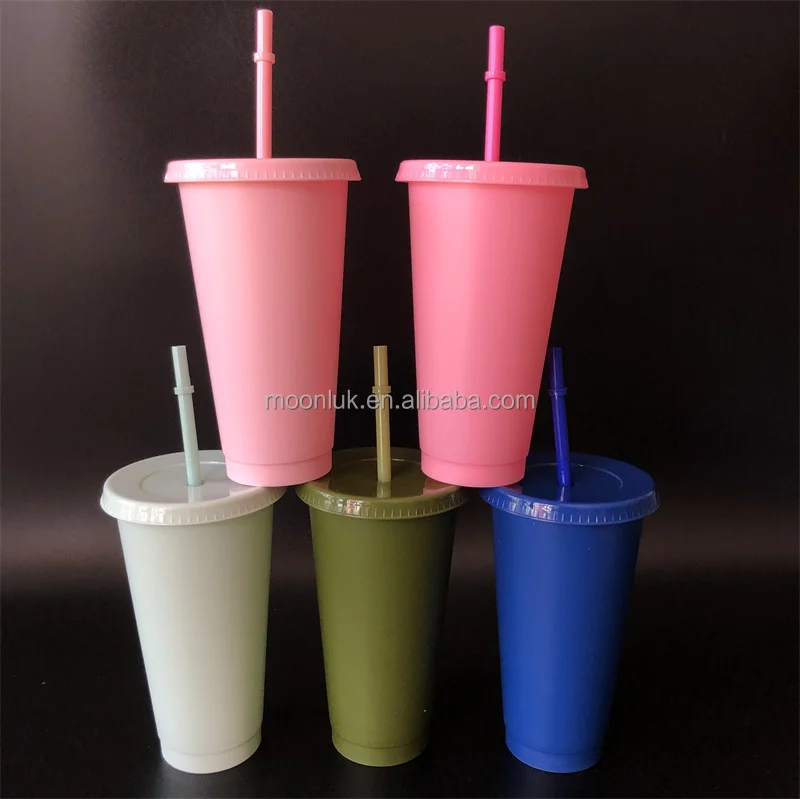 Take away pink travel coffee pp tumbler creative water customize cold plastic drinking cups 24oz plastic cups