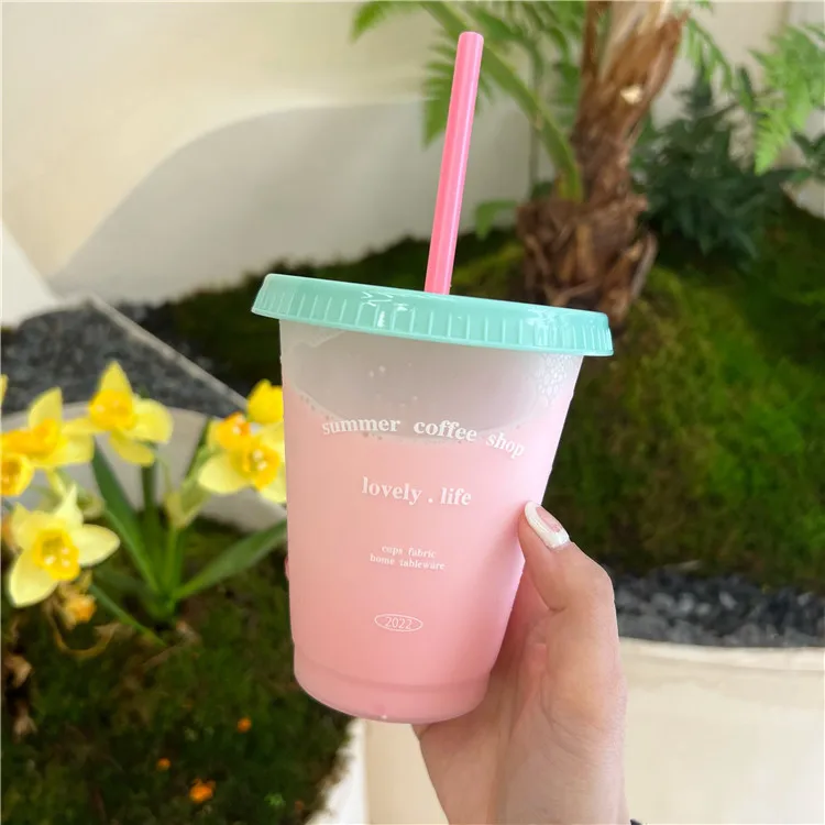 High Quality Korean Style Factory Customized Colorful Home Drinking Ware With Cover Straw Cute Printing Outdoor Coffee Cup