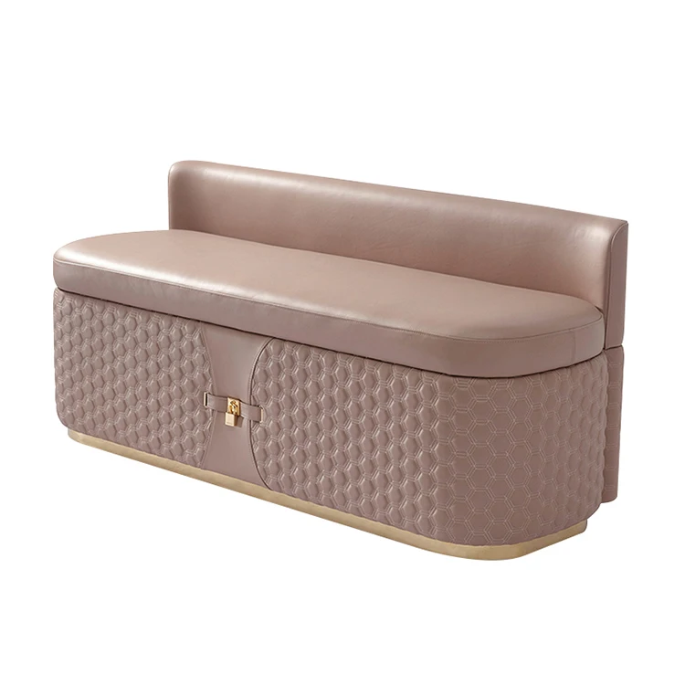 Modern European Bedroom Furniture Bed End Stool Solid Wood Frame Leather Luxury Bed End Stool Bench