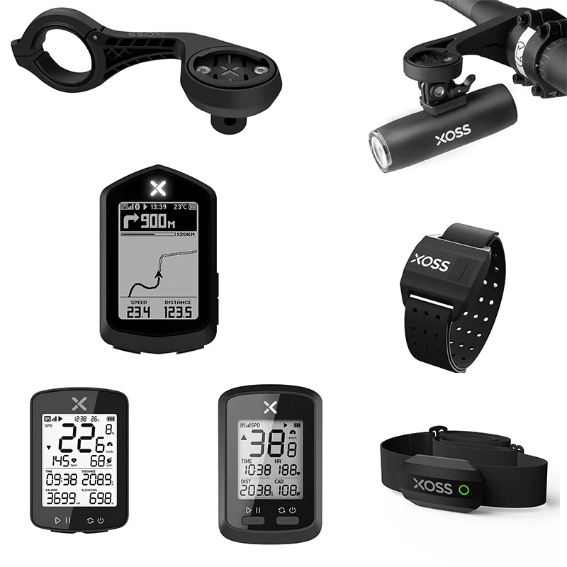 XOSS Sport Set for Road Bike Front Light & HR Sensor Monitor Bicycle Computer Mount for Fitness Riding Smart Bicycle Computer