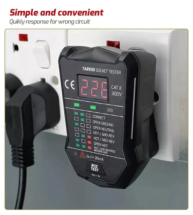 Wholesale TA891C 175V~250V Voltage Tester EU Plug European Socket Tester