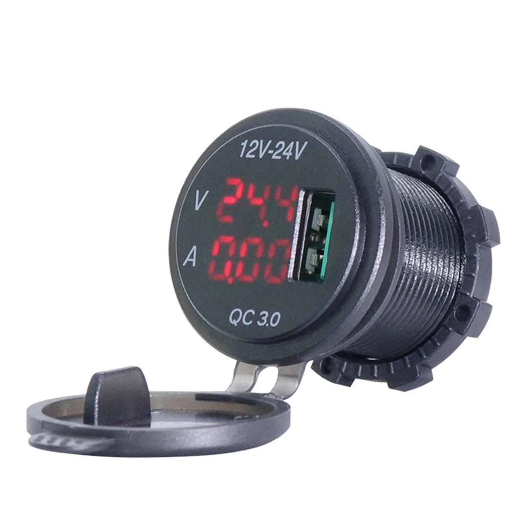 ABILKEEN DS017B Single Port QC3.0 USB Socket Input 12V-24V Car USB Charger with Digital LCD Voltmeter and Ammeter Display