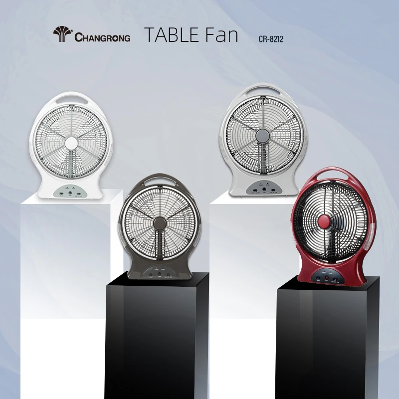 Best sell rechargeable fan 12 inch box fan table fan with Rechargeable sealed lead-acid battery 8pcs led light AC/DC operated