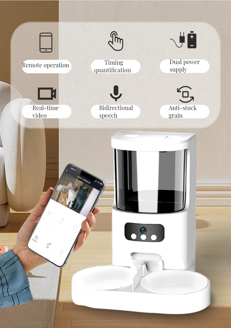 Top-Selling Automatic Cat Bowl with 5L Capacity Remote Control via APP WiFi Pet Food Feeder
