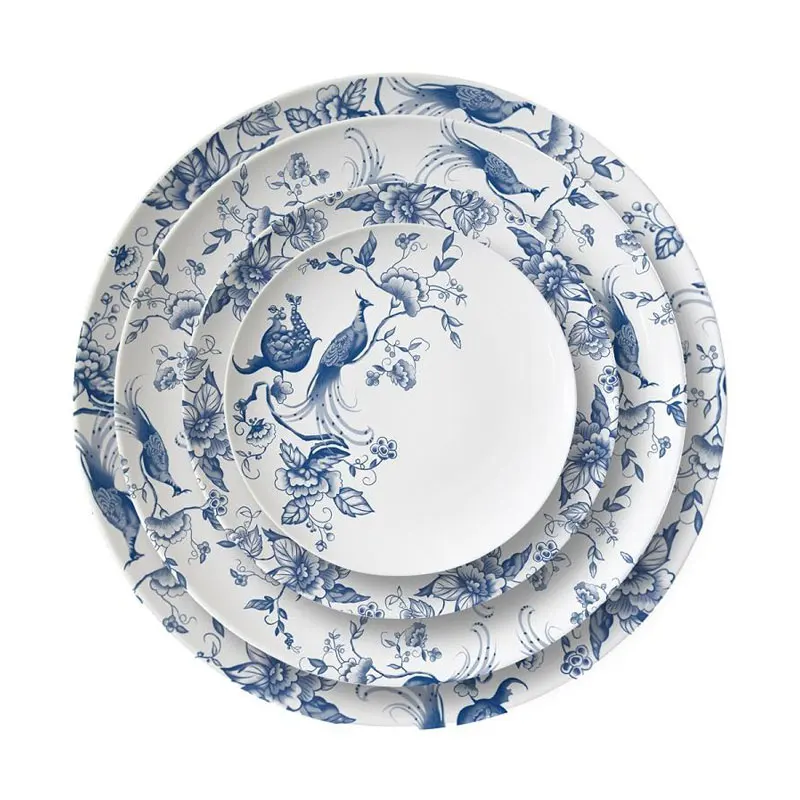 Luxury Blue and White Ceramic Dinnerware Fine Bone China Colorful Dinner Set for Summer Party and Wedding Tabletop Rental