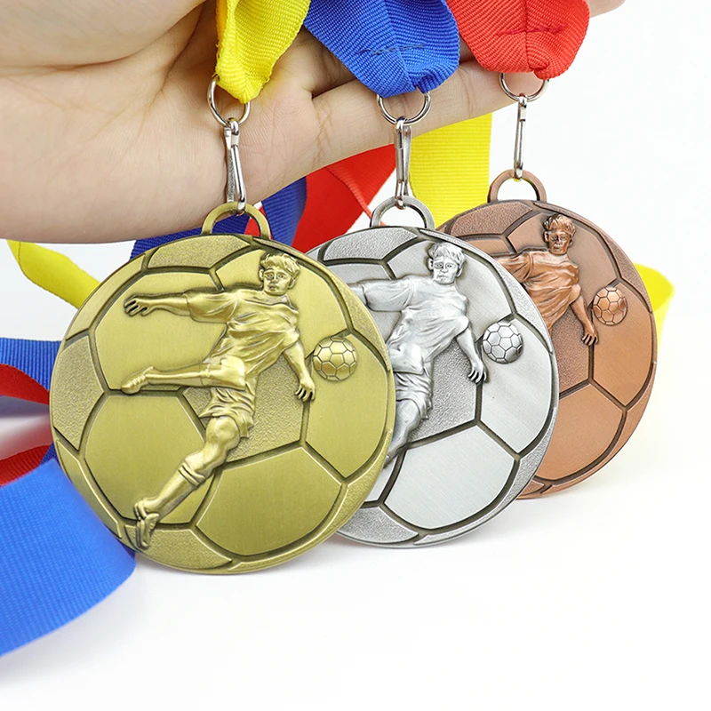 New VIP Custom Football Gold 3d Logo Medal Metal Casting Soccer Sports Award Medals With Ribbon