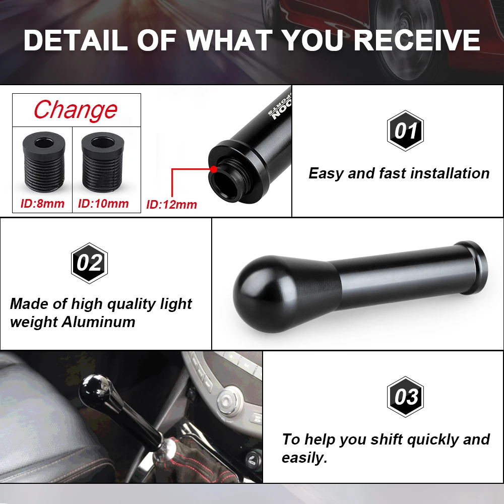 Racing 150mm Truck Gear Shift Knob Universal Car Manual Transmission Aluminum Shifter Lever Knob With Three Adapters No Logo