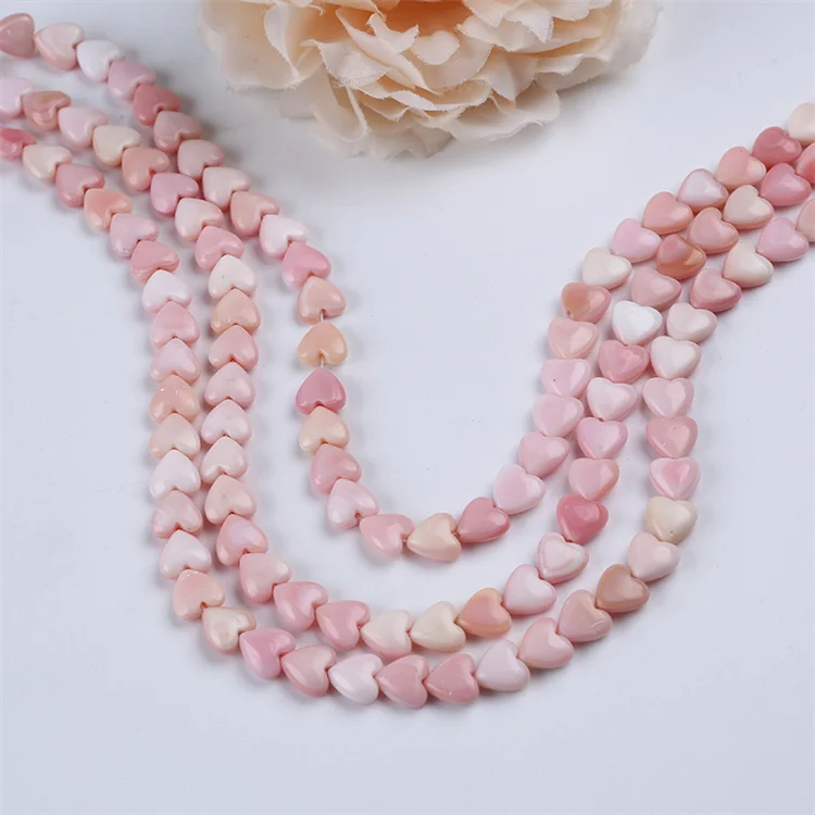 8mm Love Heart Shape Natural Pink Mother Of Pearl Shell Loose Beads Strand For Jewelry Making