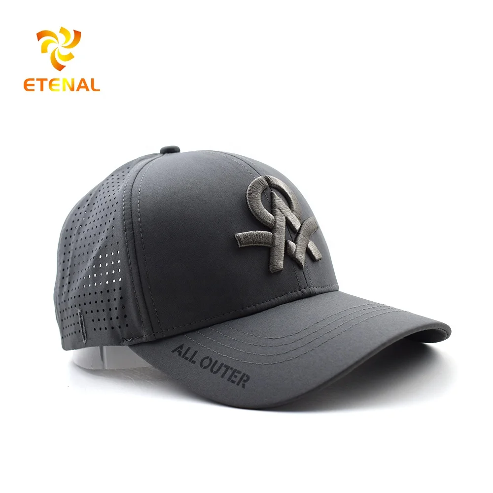 Custom 6 Panel Embroidery Logo Baseball Cap,Waterproof Laser Cut Drilled Hole Perforated Polyester Hat,Curved Brim Sports Caps