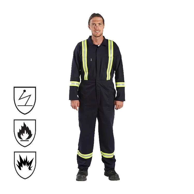 Factory Supply Navy Blue Reflective Safety Aramid Nomex Coverall Suit