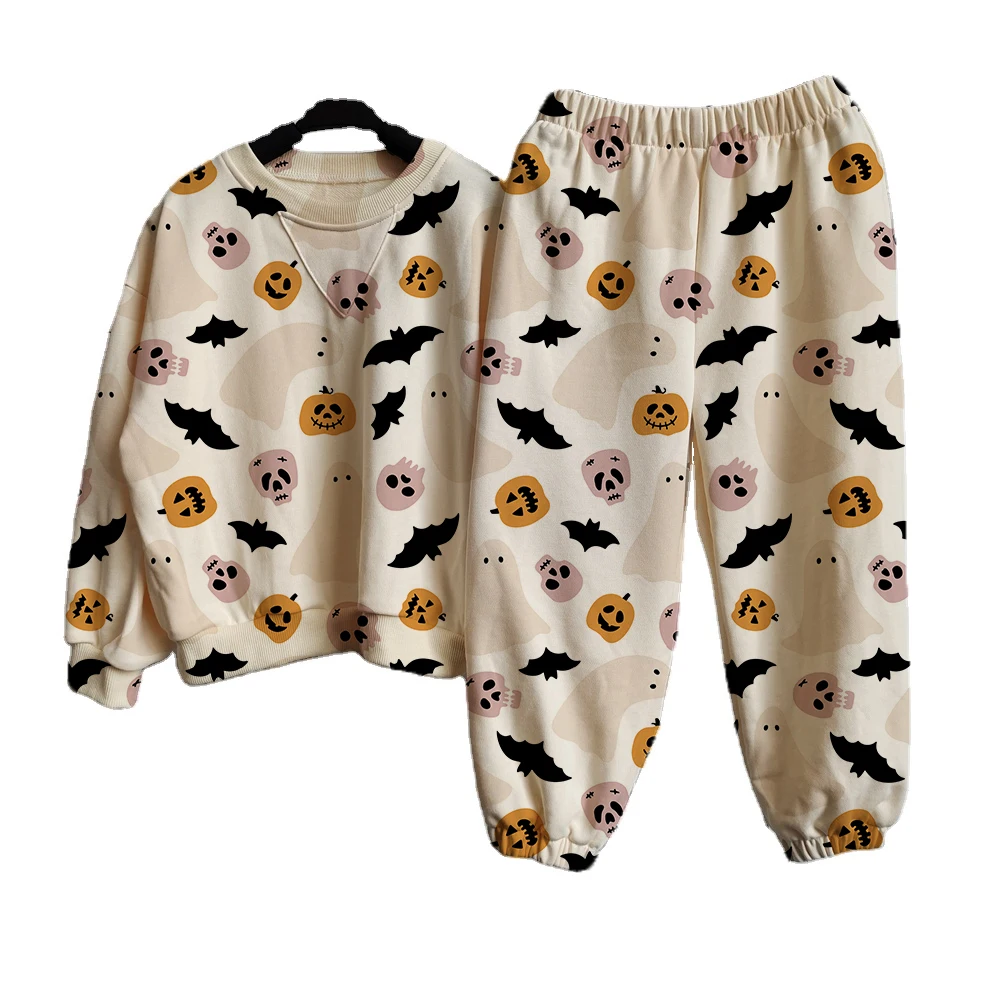 custom print Halloween baby clothes set short sleeve sweatshirt long pants set waffle short sets