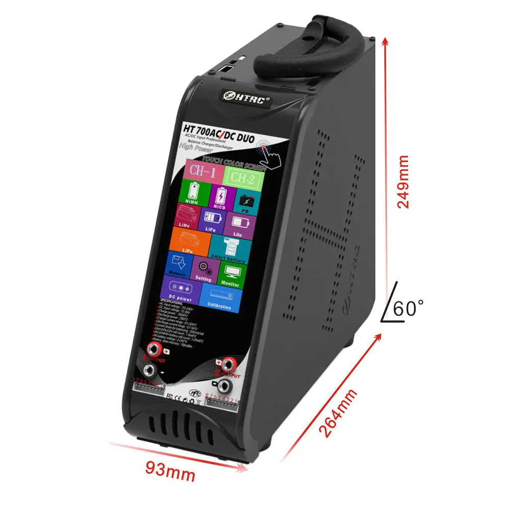 HTRC HT700 DUO AC/DC 350W*2 20A*2 Dual Port Vertical RC Toy Lipo Battery Balance Charger Discharger For 1-8s Lilon/LiPo Battery
