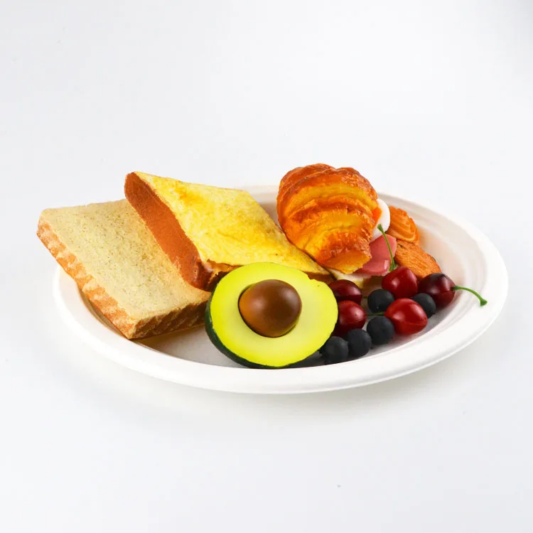 Eco Friendly Microwavable Dish for Restaurant Biodegradable Sugarcane Pulp Round Food 8inch Patterned tray disposable plates