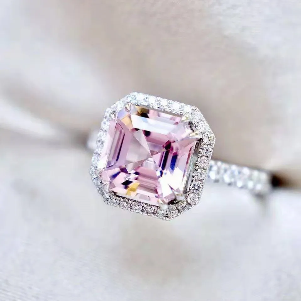CAOSHI Charm Women Engagement Wedding Ring 925 Silver Plated Enchanted Princess Cut Pink Gem Stone Ring