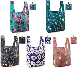 Custom Logo Big Supermarket Foldable Shopping polyester bag into Pouch Eco Friendly  Rpet Tote Reusable Grocery Bags