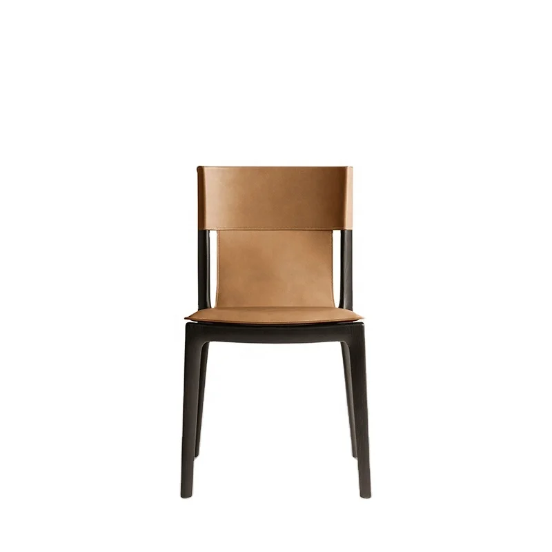 Isadora chair Italian designer saddle leather solid wood dining chair family hotel cafe dining chair
