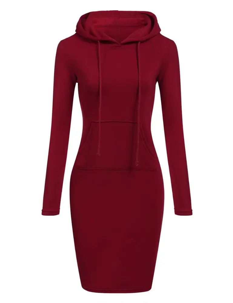 
Winter warm high quality hooded dress pocket long sleeves casual sweater dress sportswear 
