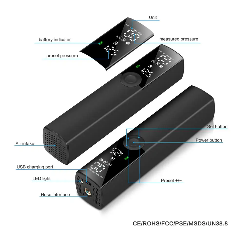  Car inflator pump with electric portable car wireless