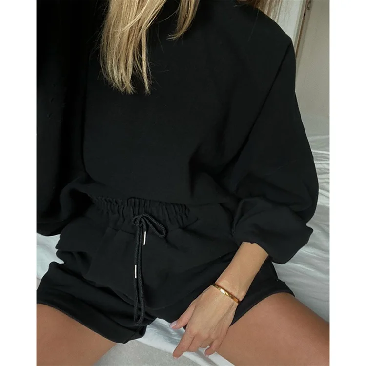 
New arrival women tracksuits two piece suits Cotton Hoodie Tops Shorts Sweat Suits Casual Loose Over Size 2 Piece Hoodies Outfit 