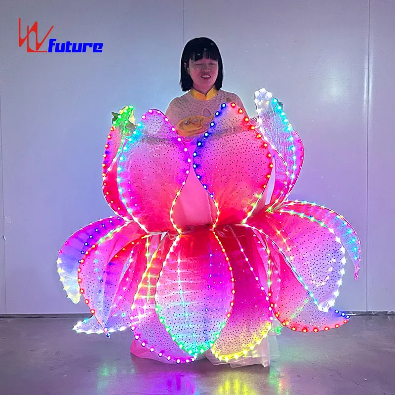 Sweet Opera LED Unisex Evening Dance Skirt Luminous Flower Petal Dress for Adults Ballroom Performance Stage Wear