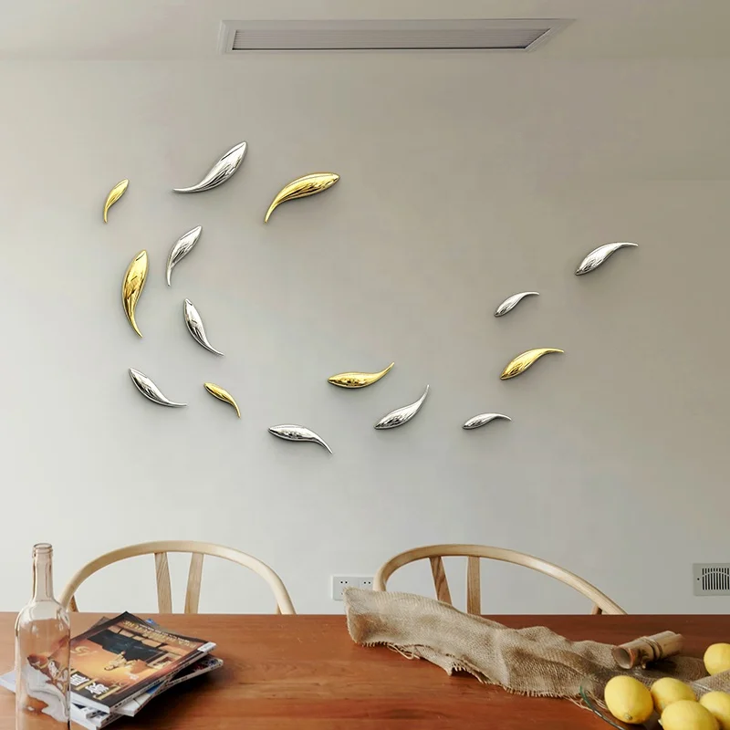 Modern Handmade Abstract Fish Gold Ceramic Wall Art Home Decor Luxury Home Decoration Accessories