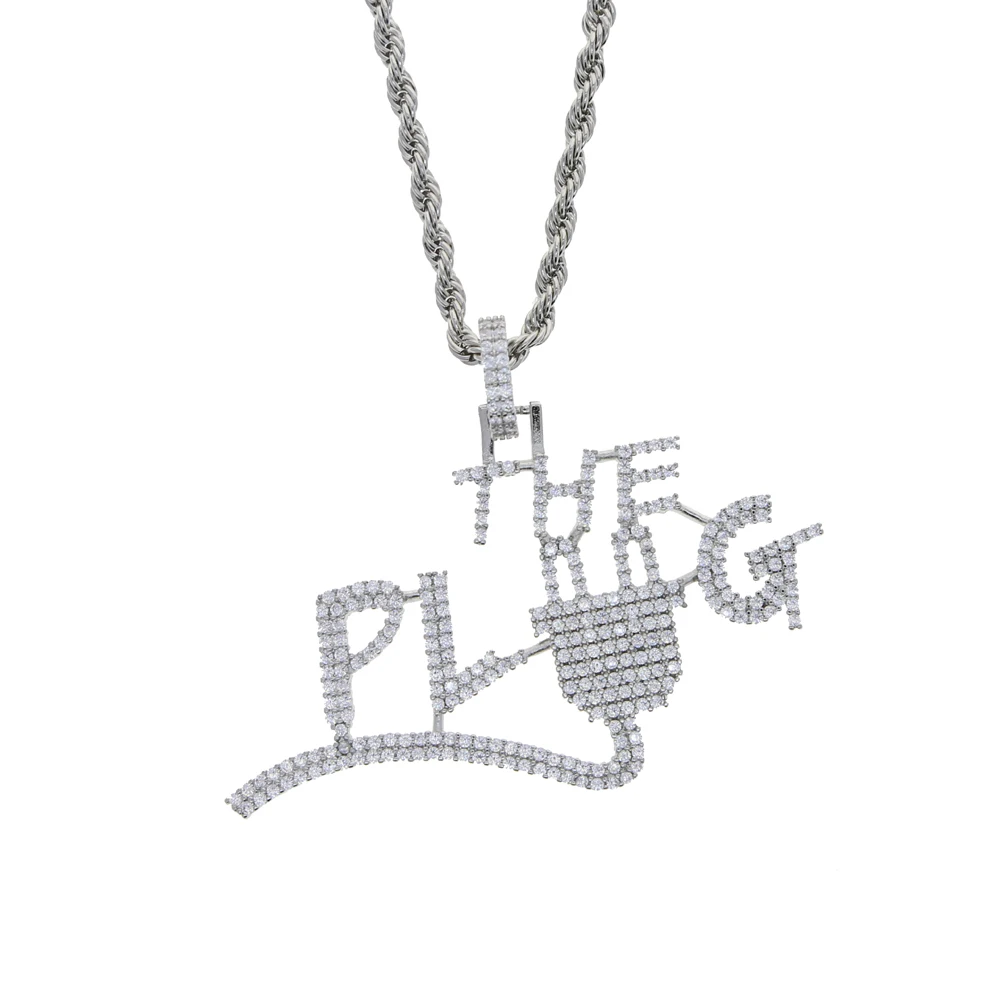  new punk iced out bling cubic zirconia letter pendant initial necklace men boy hip hop rope chain