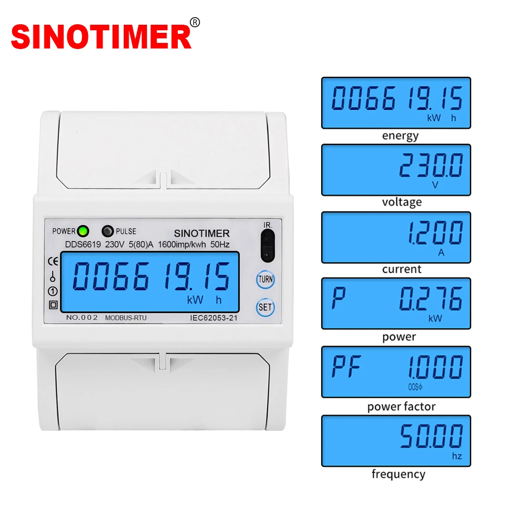 Single Phase 5(80)A 230V AC RS485 Modbus RTU Energy Meter Electric Consumption Meter Monitor Backlight DIN Rail