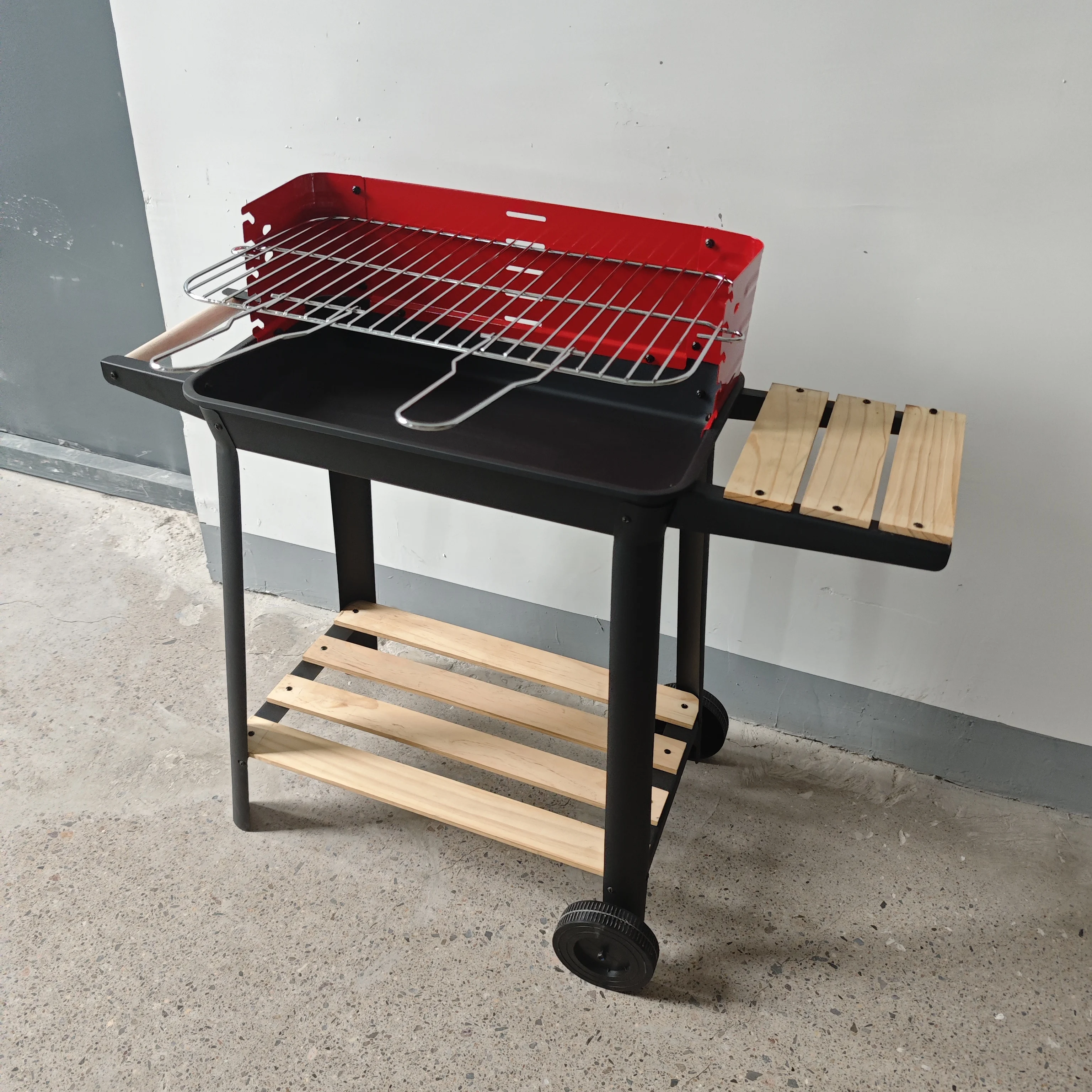 Heavy Duty Trolley Barbecue Grill Outdoor Charcoal BBQ Grill Offset Smoker with Side Table