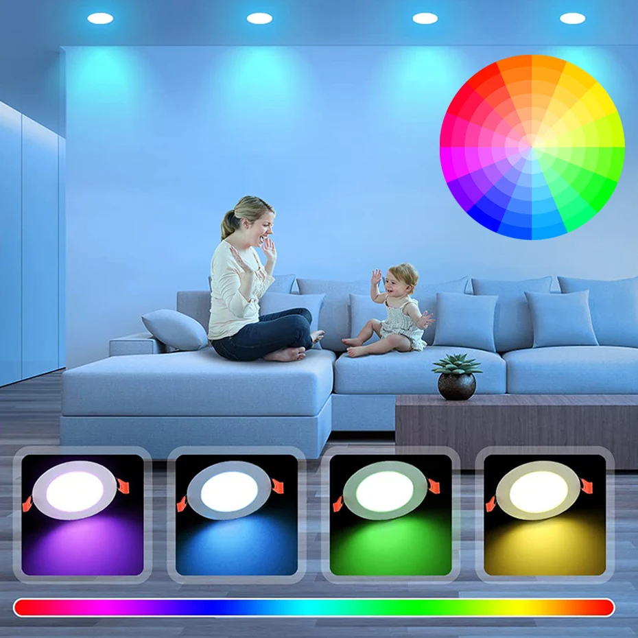 RGB потолочный светильник для украшения помещений утопленный Tuya RGBCW пластиковый 5 Вт 7 2 5/3 5/4 дюйма умный Светодиодный