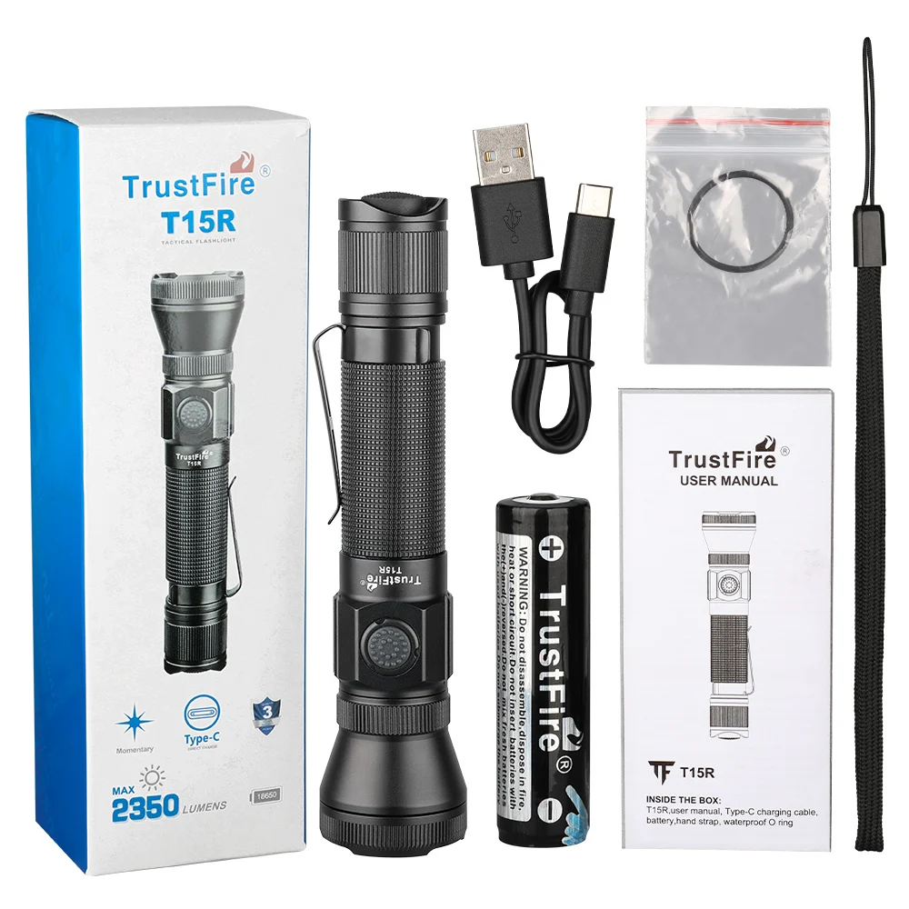 Тактический светодиодный фонарик TrustFire T15R 2350LM на дальние расстояния 310 м 18650 Алюминиевый Карманный для кемпинга IP68 фонари
