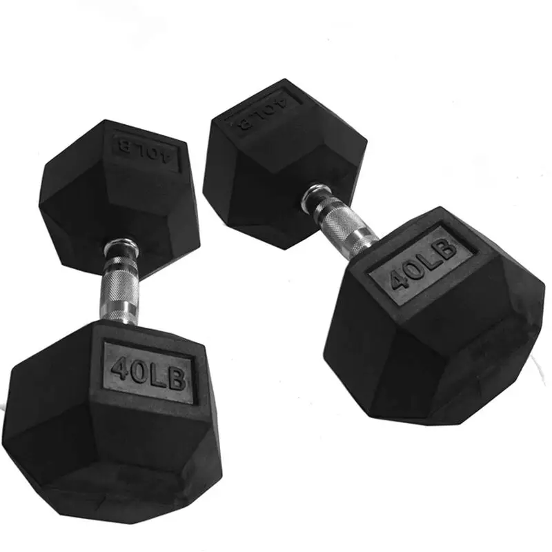 Weight Lifting Cast Iron Rubber Coated Hex Dumbbell Set