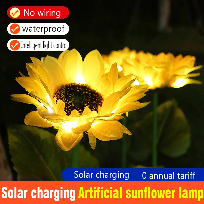 Solar sunflower lights LED garden decoration simulation flower lights outdoor waterproof garden park villa lawn lights
