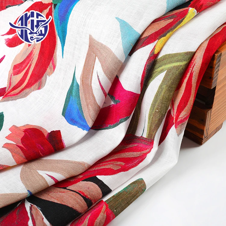 China Floral Colorful Digital Print Organic Wholesale Custom 100% Linen Hemp Fabric For Clothing