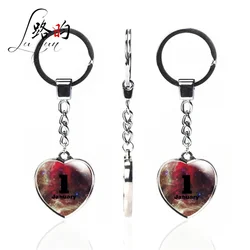 Custom wholesale 25mm crystal glass round pendant keychain multicolor digital heart shaped keychains